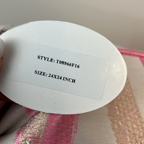 Callisto Home Pink White Gold Metallic Ribbons Oversized Decorative Pillow 24x24 - Picture 7 of 11